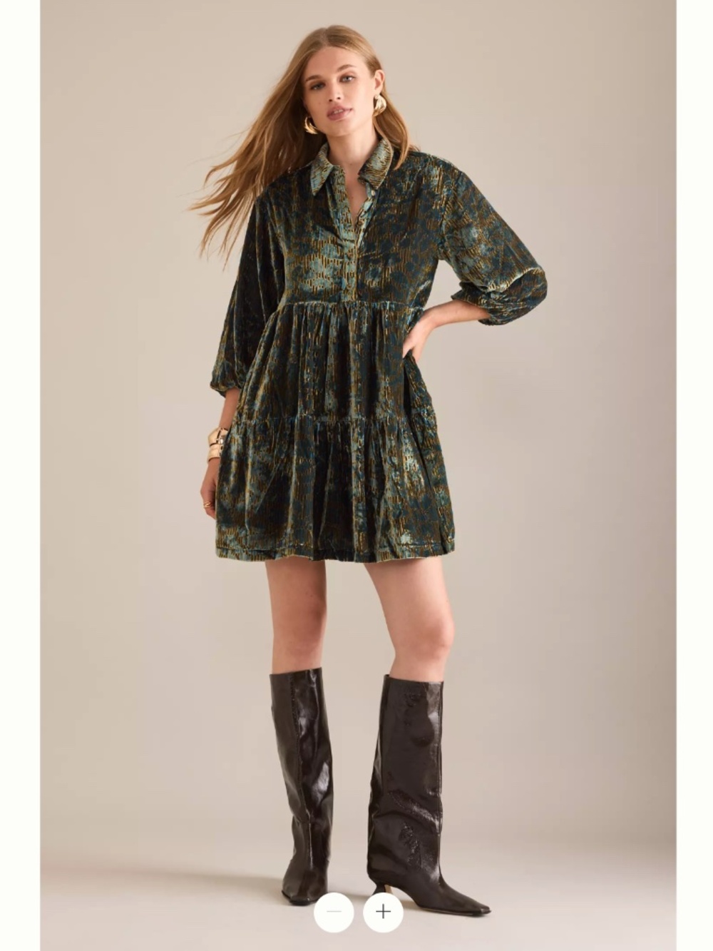 Anthropologie The Bettina Tiered Shirt Dress by Maeve: Mini Velvet Edition